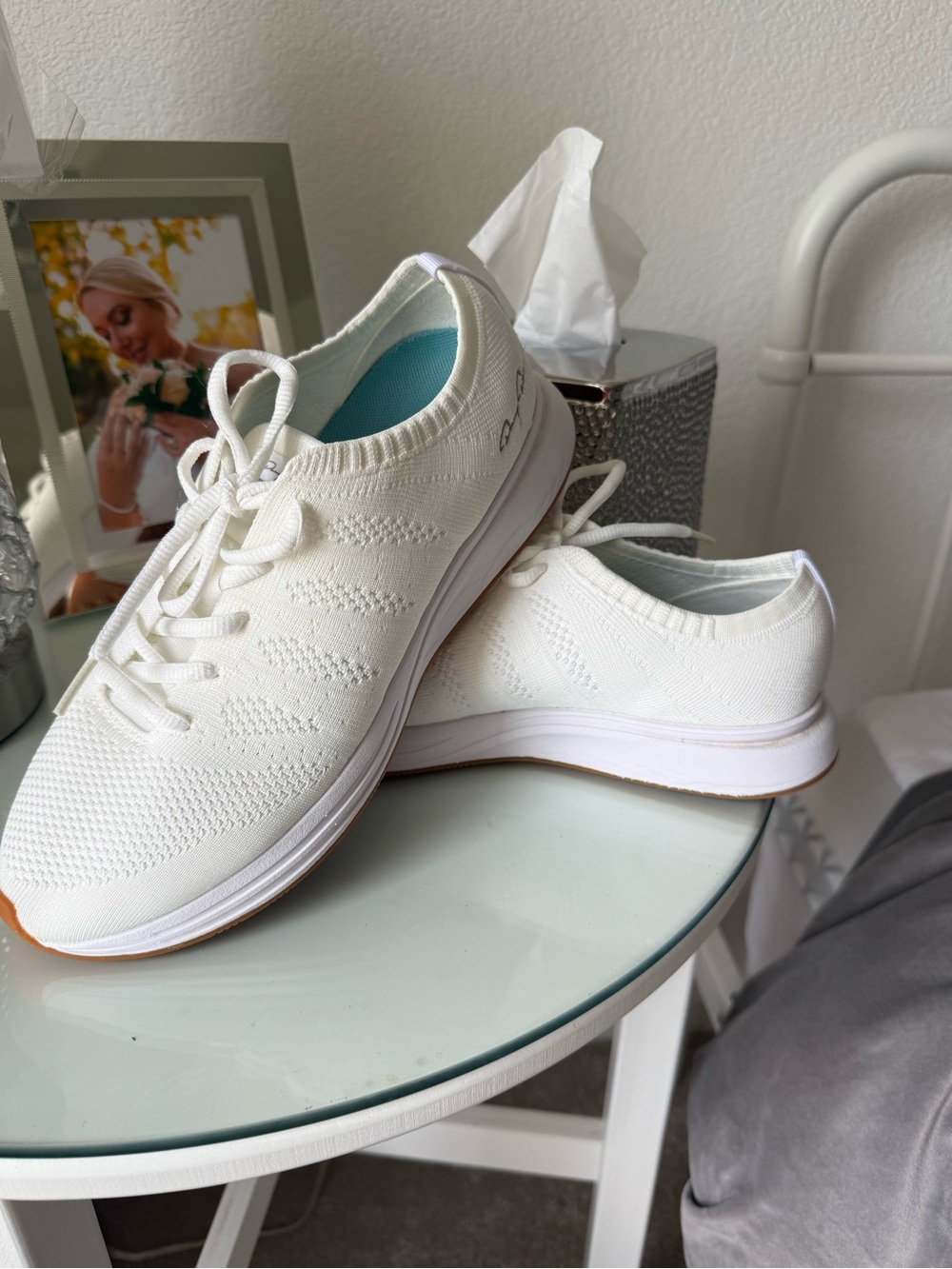 Women’s White Knit Lace-Up Athletic Sneakers